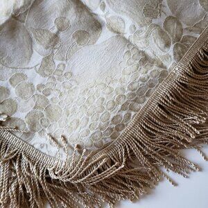 Fringed Fruit Jacquard Pale Gold & Cream Overlay/Tablecloth/Table Throw 38" sq